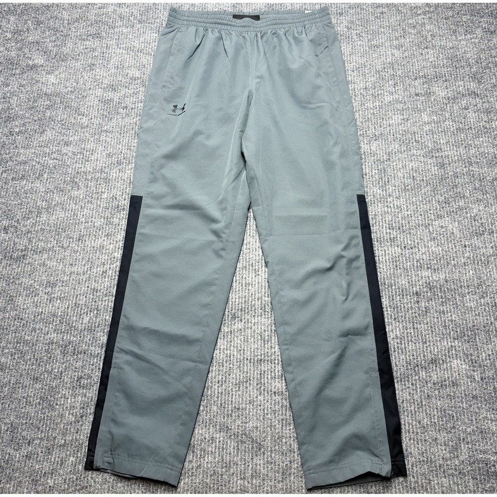 Under Armour Pants Mens Large Gray Track Lined Side Stripe Zip Hem 1352031